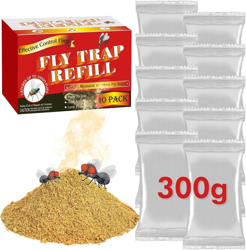 10 Pack Fly Trap Refill, Reusable Fly Trap Bait, 10 * 30g Fly Magnet Bait Refill Killer, Attractant for Ranch Fly Traps Outdoor