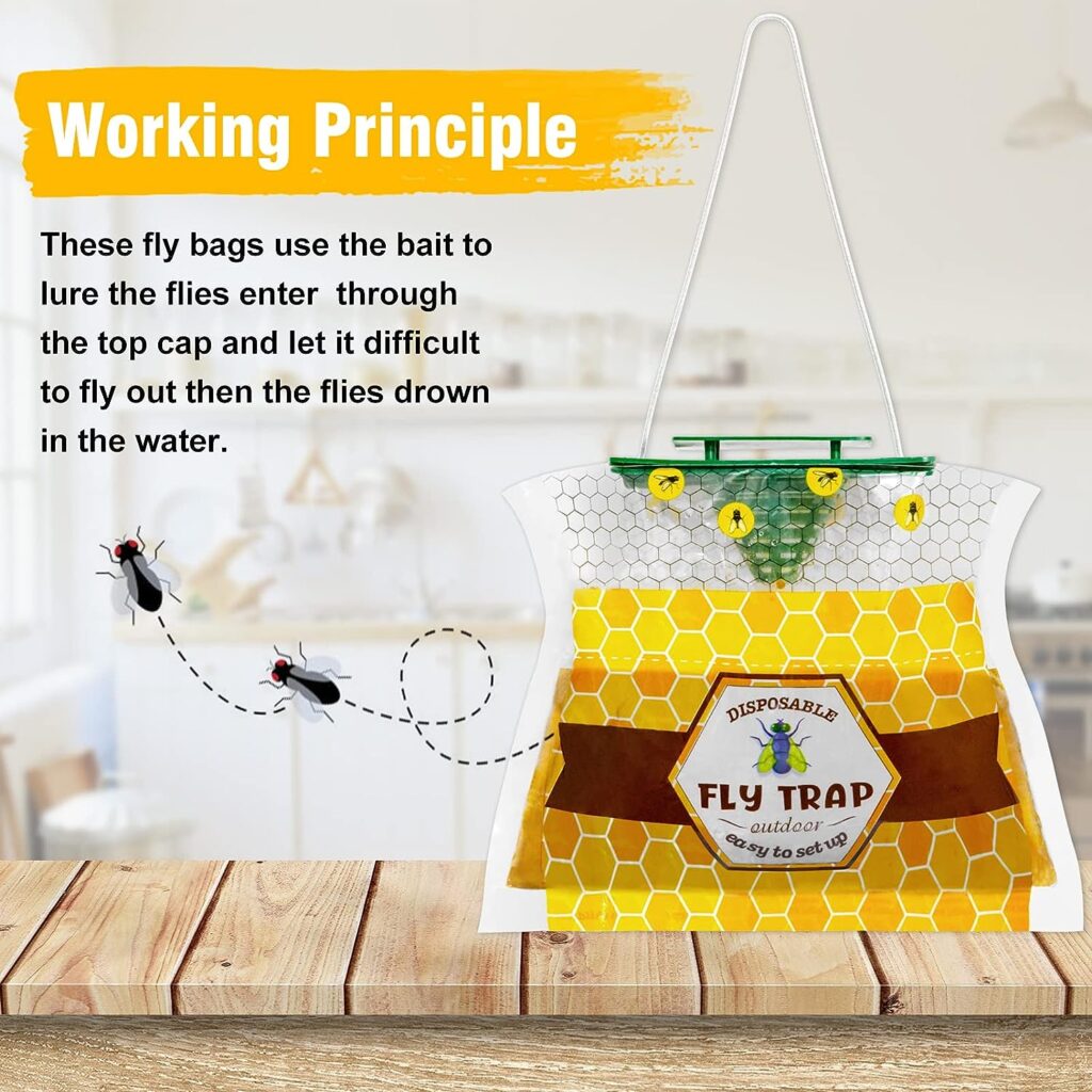 4 Pack Fly Trap Outdoor with Bait, Hanging Fly Bag, Effective Fly Killer, Mosquito Catcher for Indoor/Outdoor Family Farm, Orchard