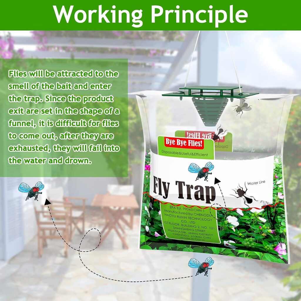 6 Pack Big Fly Bag with Bait, Ranch Fly Trap, Fly Traps Outdoor, Fly Killer, Effective Mosquito Trap Fly Catcher for Family Farm, Orchard