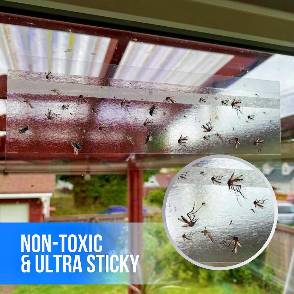 Garsum Window Fly Traps Indoor, Fly Paper Bug Sticky Strips, House Fly Killer Window Decal Non-Toxic,4 Piece per Pack Total 12 Pices