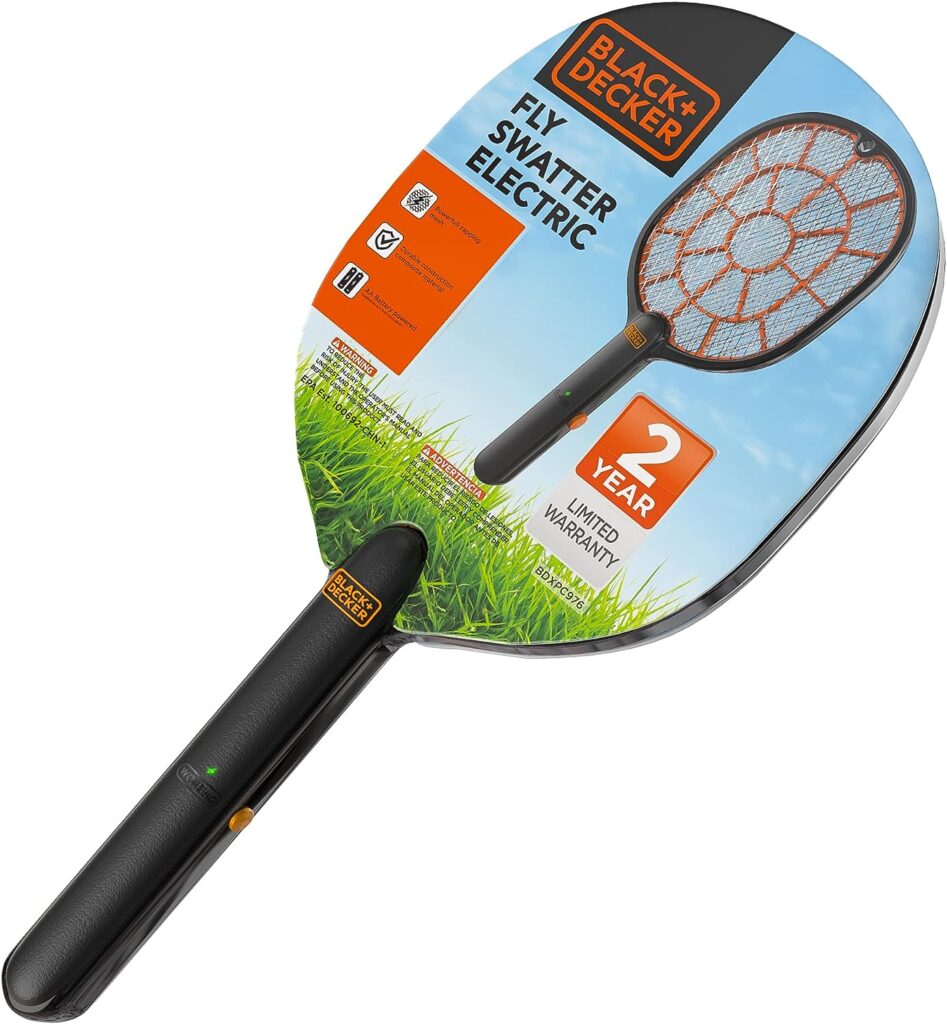 BLACK+DECKER Bug Zapper Racket – Electric Fly Swatter for Gnats, Mosquitoes,  More – Harmless-to-Humans Outdoor Bug Zapper Battery Operated – Handheld Electric Fly Swatter – Bug Zapper Indoor Racket