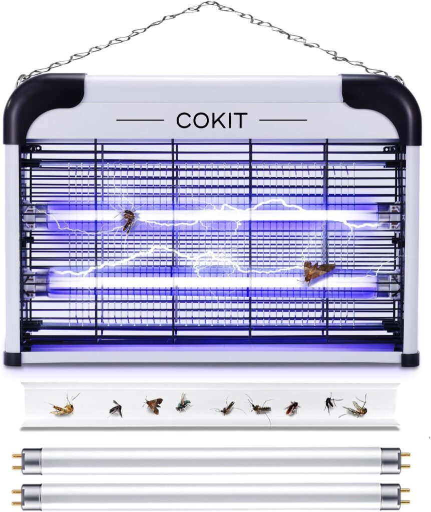 COKIT Indoor Electric Bug Zapper Powerful 20W Fly Insect Killer for Home Restaurants Kitchen Garden Including 2 Pack Replacement Bulbs, Half Pack Grid (with Bug Collection Tray)