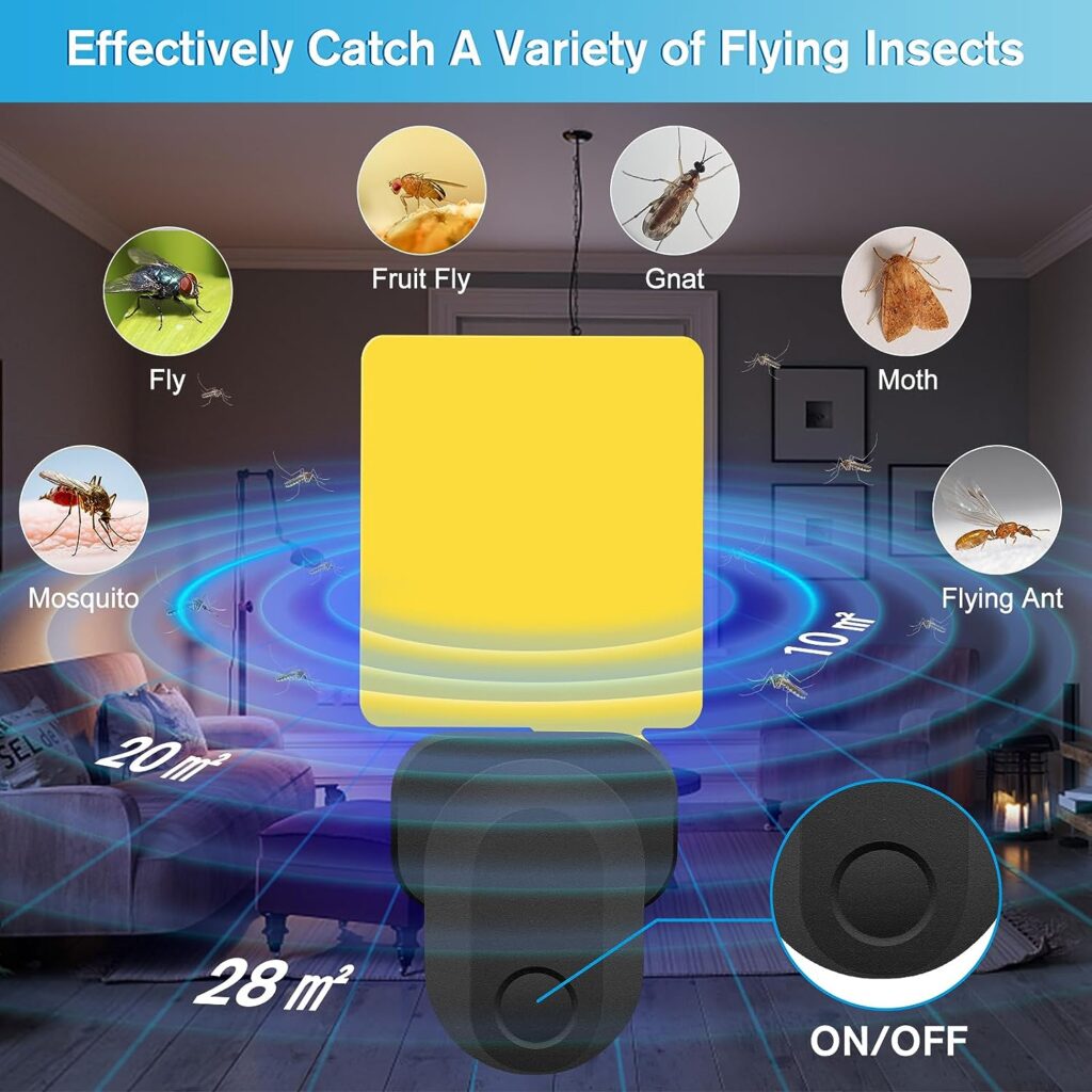 Flying Insect Trap Plug-In, 2023 Upgrade Mosquito Trap Gnat Killer Indoor, Safe Non-Toxic UV Light Attractant Indoor Plug-In Night Light Fly Trap with Sticky Pad for Flies, Gnats, Moths(1 Pack, Black)