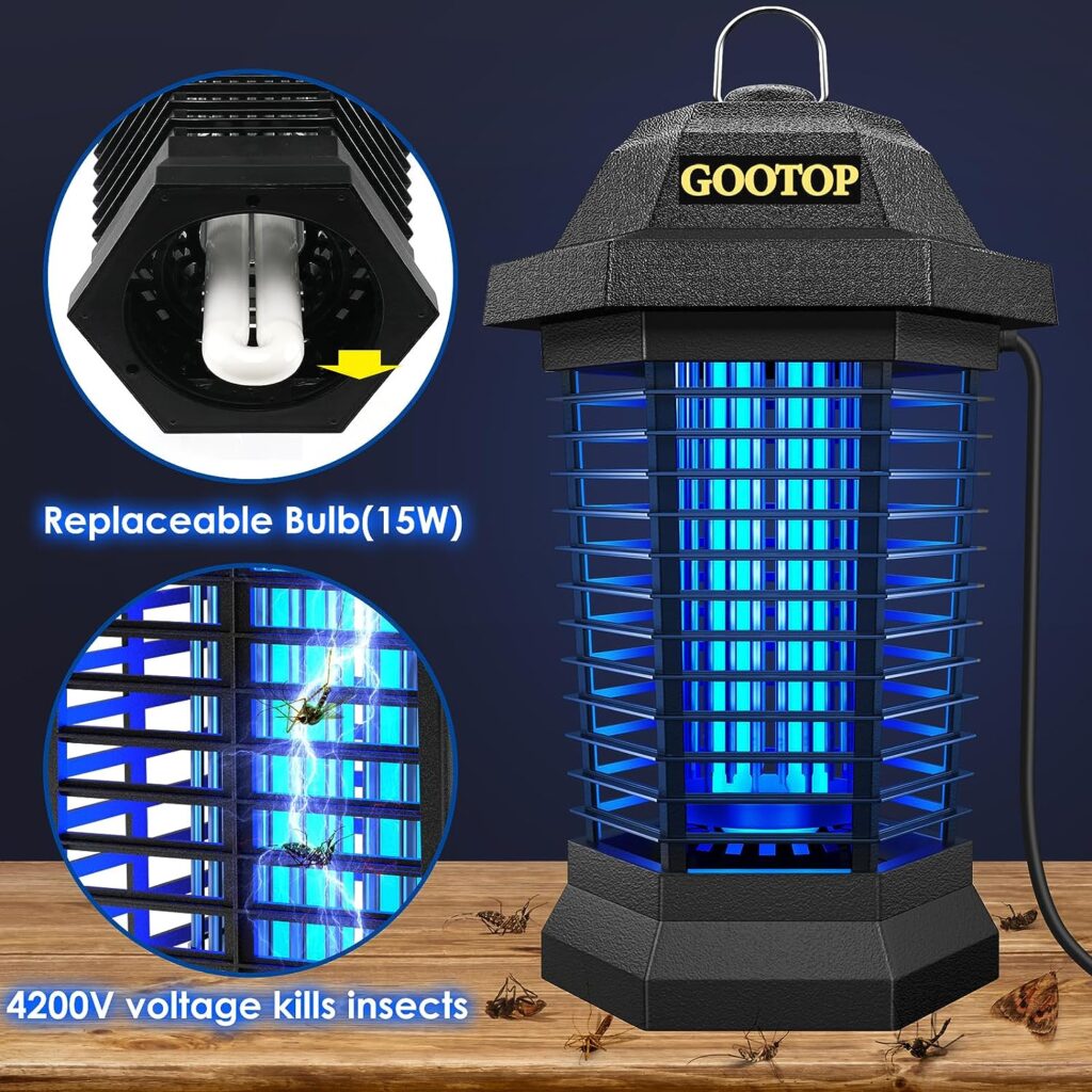 GOOTOP Bug Zapper Outdoor Electric, Mosquito Zapper, Fly Traps, Fly Zapper, Mosquito Killer, 3 Prong Plug, 90-130V, ABS Plastic Outer (Black)