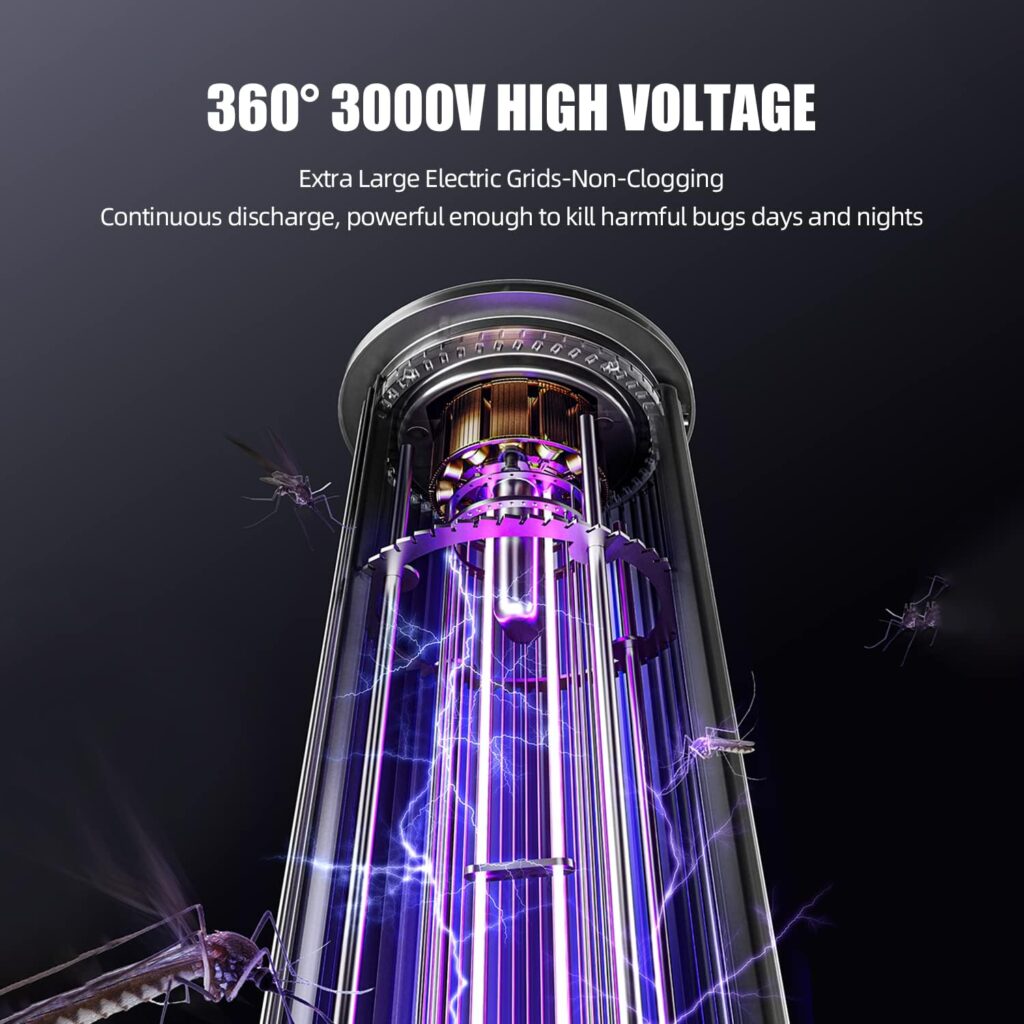 Modern Mega Bug Zapper Outdoor Indoor,Large Electric Mosquito Zapper, Heavy Duty Fly Killer 3000V,Smart Light Sensor,365 nm UV Light,Stylish Floor Lamp for Luxury Home,Villa, Lake House,Large Yard