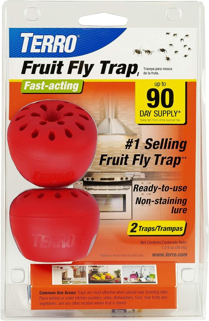 TERRO T2502 Ready-to-Use Indoor Fruit Fly Trap with Built in Window - 2 Traps + 90 day Lure Supply