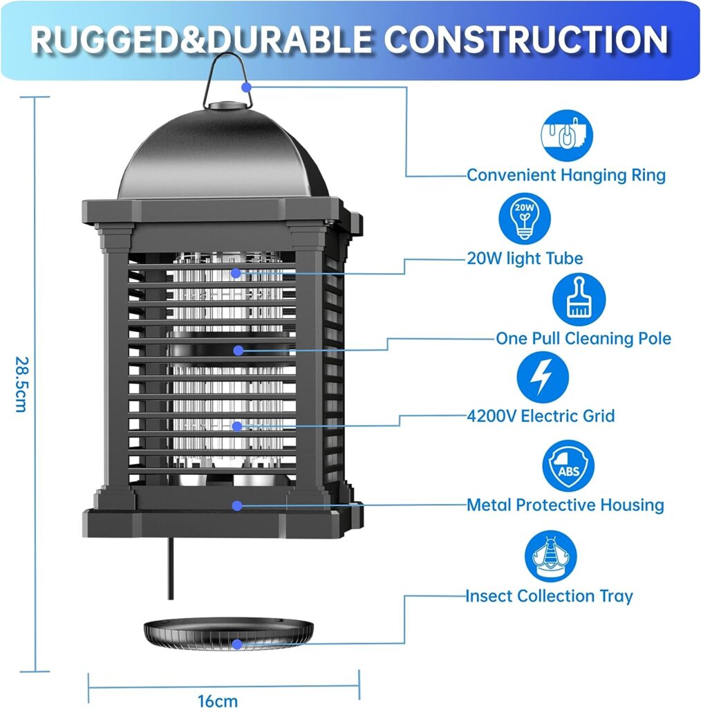 WVV Bug Zapper Outdoor, 1600V Electric Mosquito Zappers Killer, Waterproof Insect Fly Trap,Electronic Light Bulb Lamp for Outdoor and Indoor