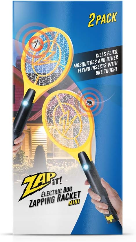 ZAP iT! Electric Fly Swatter Racket  Mosquito Zapper - High Duty 4,000 Volt Electric Bug Zapper Racket - Fly Killer USB Rechargeable Fly Zapper Indoor Safe - 2 Pack (Mini, Yellow)