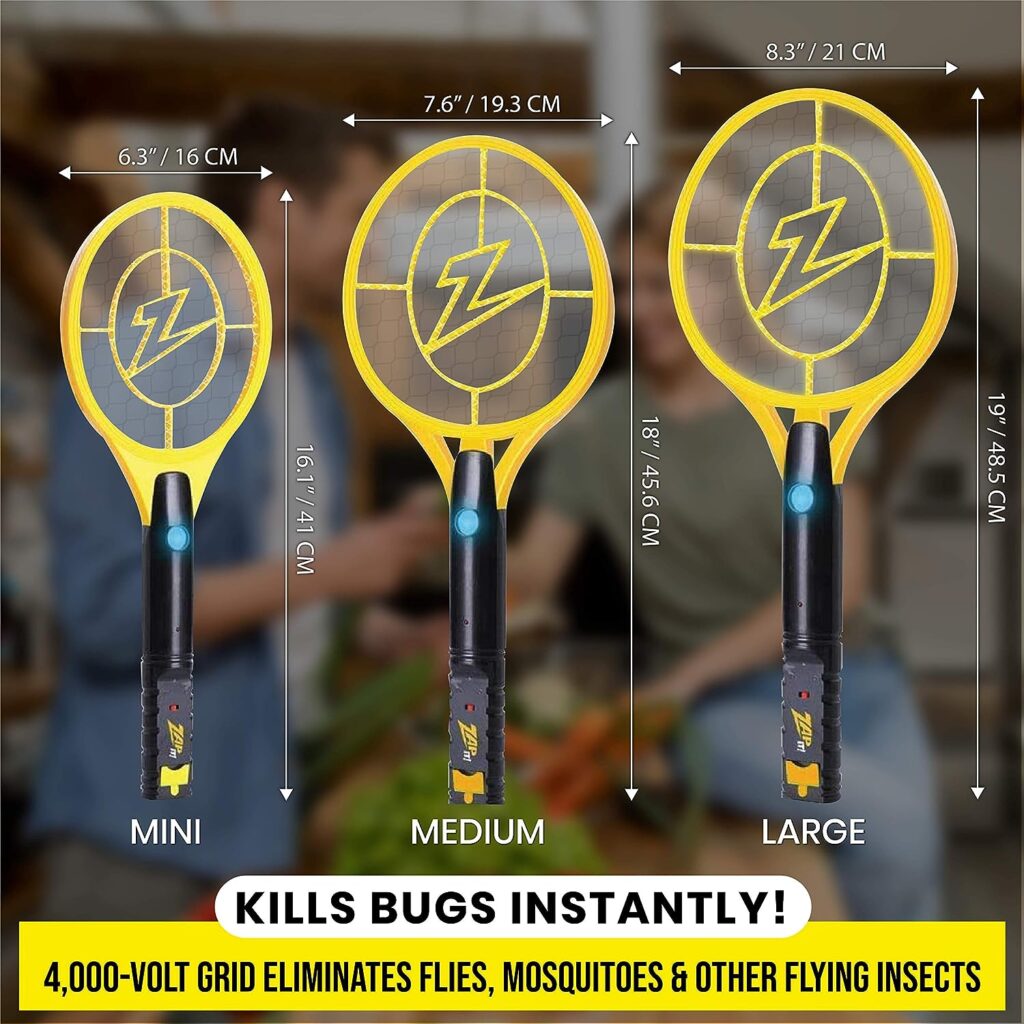 ZAP iT! Electric Fly Swatter Racket  Mosquito Zapper - High Duty 4,000 Volt Electric Bug Zapper Racket - Fly Killer USB Rechargeable Fly Zapper Indoor Safe - 2 Pack (Mini, Yellow)