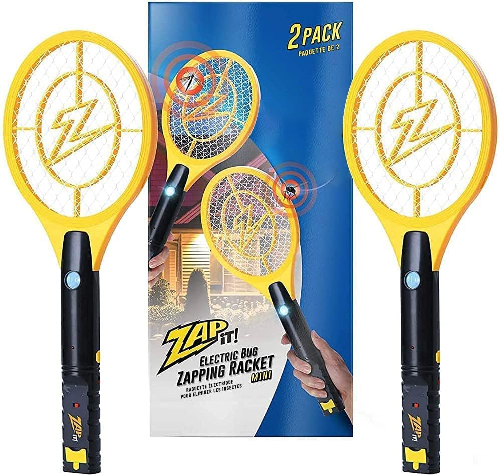 ZAP iT! Electric Fly Swatter Racket  Mosquito Zapper - High Duty 4,000 Volt Electric Bug Zapper Racket - Fly Killer USB Rechargeable Fly Zapper Indoor Safe - 2 Pack (Mini, Yellow)