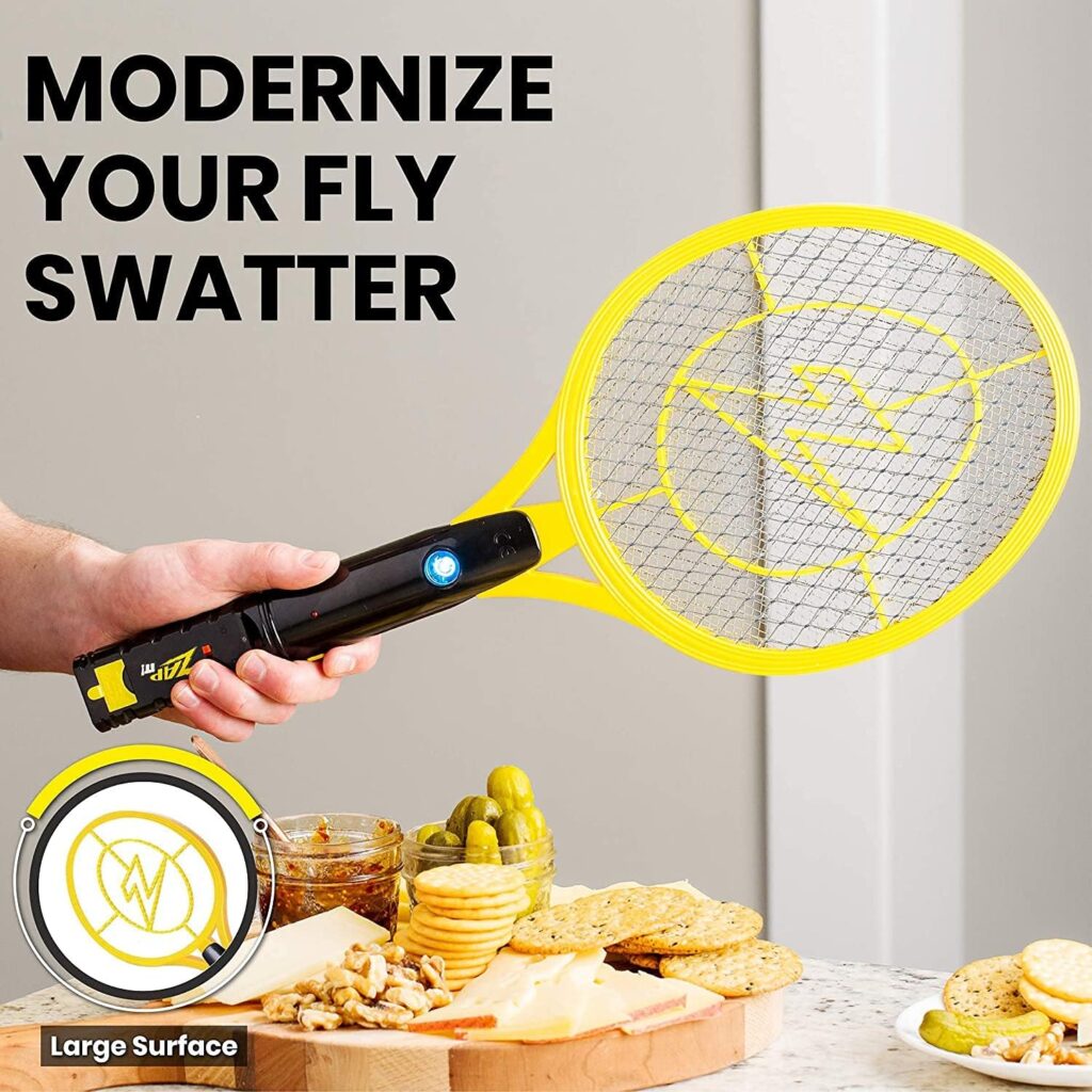 ZAP iT! Electric Fly Swatter Racket  Mosquito Zapper - High Duty 4,000 Volt Electric Handheld Bug Zapper Racket - Fly Killer USB Rechargeable Indoor Safe - 2 Pack (Large, Yellow)