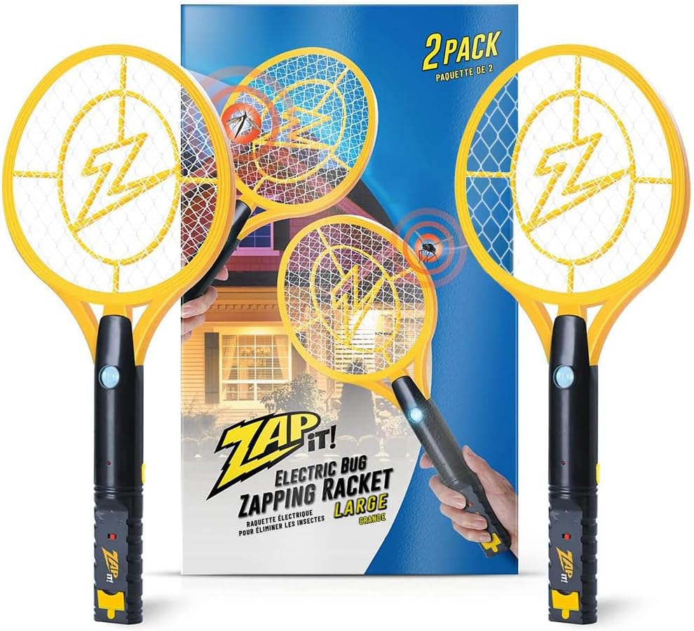 ZAP iT! Electric Fly Swatter Racket  Mosquito Zapper - High Duty 4,000 Volt Electric Handheld Bug Zapper Racket - Fly Killer USB Rechargeable Indoor Safe - 2 Pack (Large, Yellow)